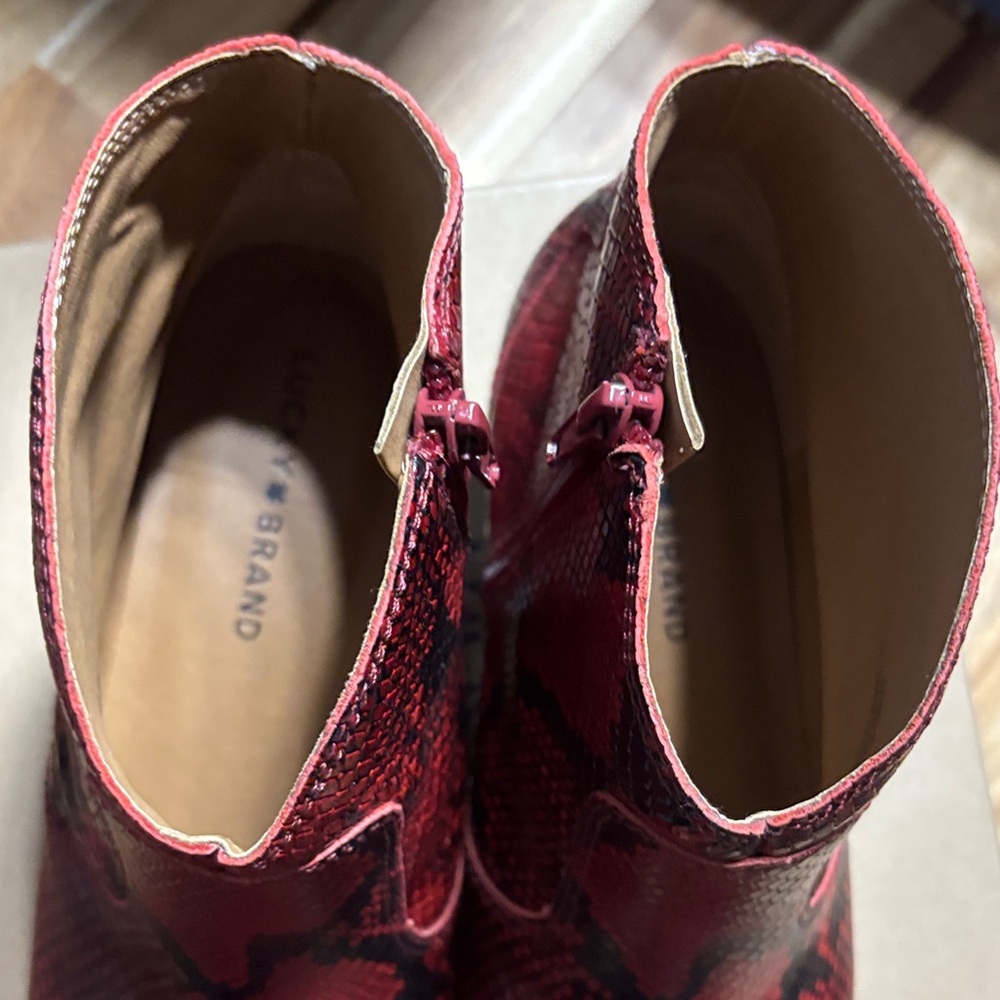 Lucky Brand Red and Black Snake Print Ankle Boots - Picture 5 of 5